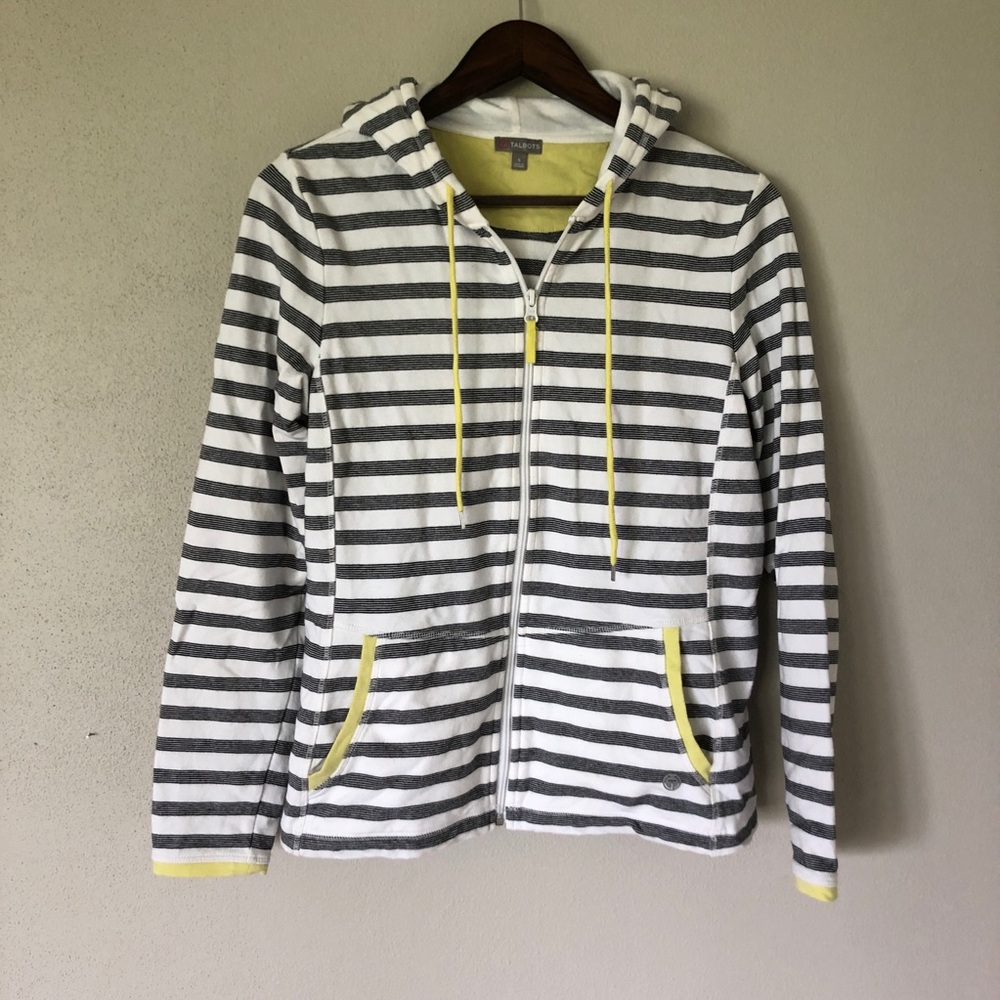 Talbots zip up striped sweatshirt with hood